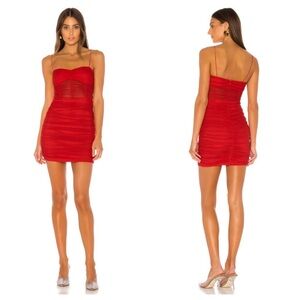 Superdown Kambella Ruched Mini Dress Red XXS Corset Mesh